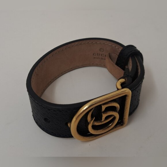 Gucci Marmont Double G Wrap Bracelet Cuff Pebbled Leather Italy Adjustable - Picture 10 of 16